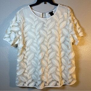 Ann Taylor Factory White Leaf Pattern Top SZ:XL